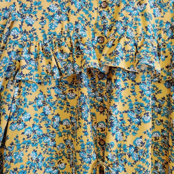 Topshop Yellow and Blue Floral Pleated Mini Dress - Picture 4 of 11